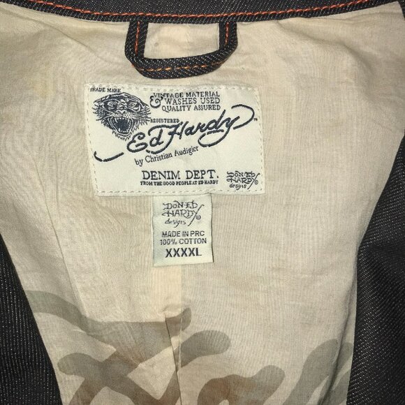 Men's Ed Hardy by Christian Audigier Denim Blazer Jacket-Size 4XL - Picture 6 of 12